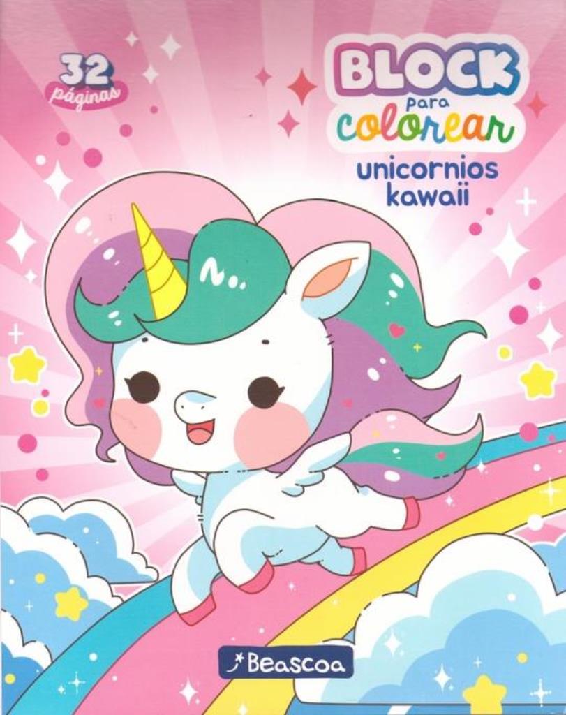 BLOCK PARA COLOREAR - UNICORNIOS KAWAII